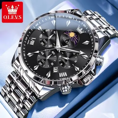 Image de Montre Homme Chronographe Lumineuse - Étanche 30M avec Phase de Lune