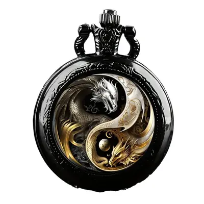 Image de Montre de Poche Vintage Dragon Doré & Argent - Bijou Unique
