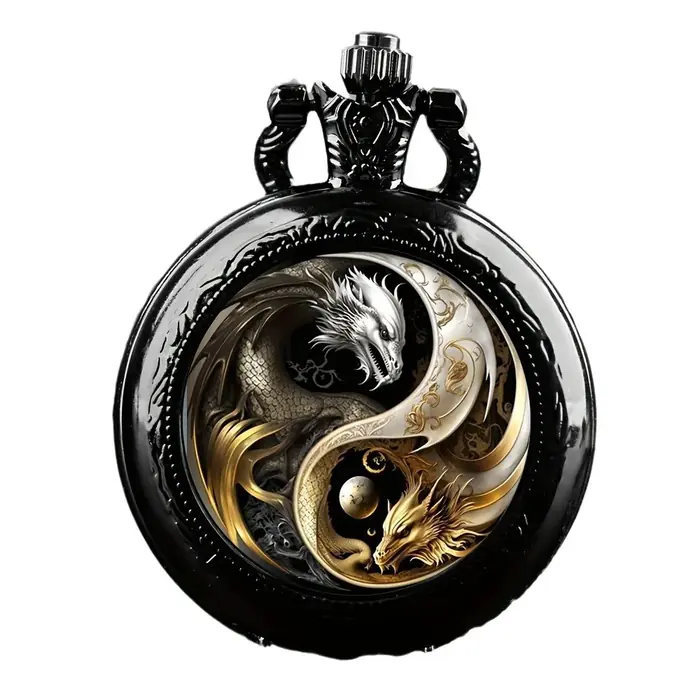 Image de Montre de Poche Vintage Dragon Doré & Argent - Bijou Unique