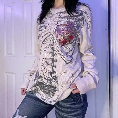 Image de T-Shirt Harajuku Gothique Squelette - Style Y2K