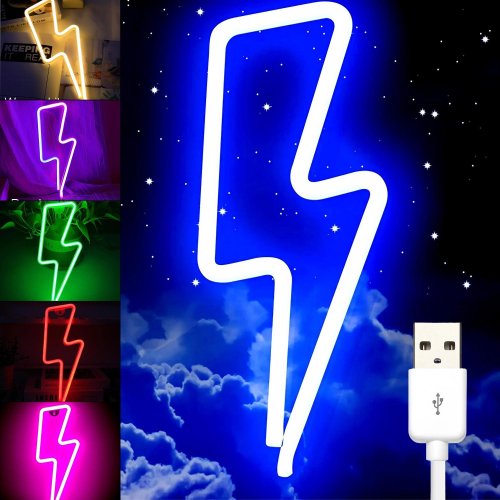 Image of Creative LED Lightning-Shaped Festival Lamp with Stylish Neon Design for Home Atmosphere – Multicolor Decorative Light