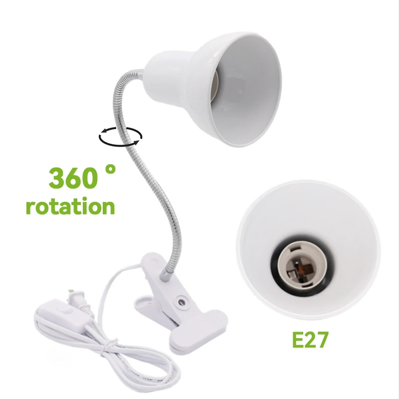 Afbeelding van Verstelbare E27 Bureaulamp met Klemvoet en Zwanenhals – Compacte Cliplamp voor Bureau, Nachtkastje of Kast met EU/US Stekker