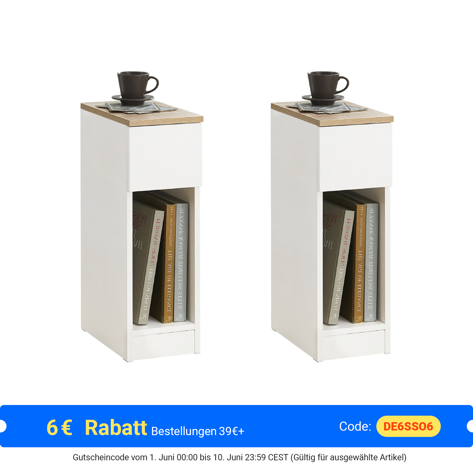 Image of SoBuy FBT111x2 Bedside Table 2 set with drawer for box spring bed sofa table 2 pieces side table table narrow bedside cabinet