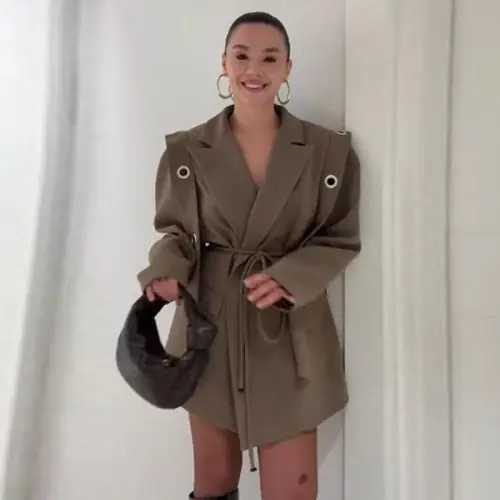 Image de Blazer Femme Vintage Élégant Manches Longues Poche Évider 2025