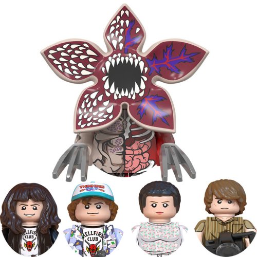 Zdjęcie Zestaw 4 figurki akcji z serialu 'Stranger Things' – Dustin, Mike, Lucas, Will i Demogorgon – klocki konstrukcyjne, zabawki edukacyjne dla dzieci od 6 lat