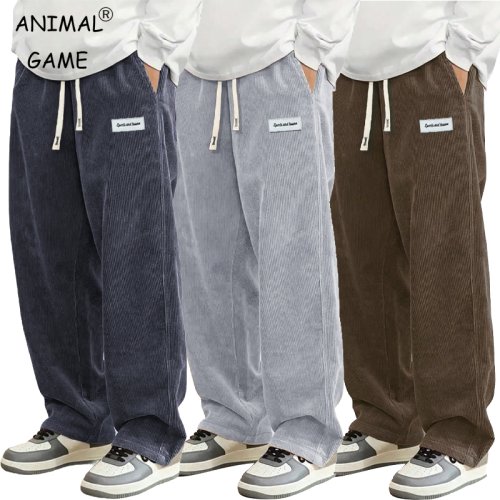 Imagen de Pantalones Informales de Pana para Hombre, Modelo Holgado y a la Moda, Pantalones de Chándal Rectos con Cordón de Cintura Elástica, Ropa de Calle Ideal para Otoño