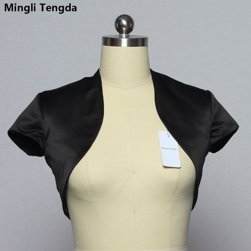 Imagen de Mingli Tengda-Bolero de manga corta de satén marfil, chaqueta de novia, estola, chal, Tippet, Negro, Rojo, dorado, azul real, novedad de 2019