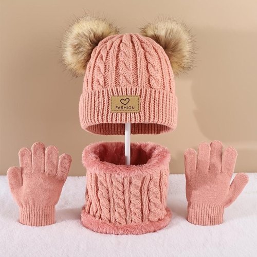 Image of Cozy Toddler Winter Set with Pom Pom Beanie, Infinity Scarf, and Gloves for Boys and Girls