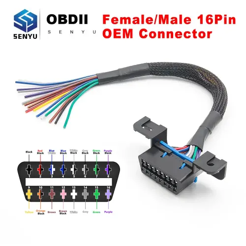Image de Câble OBD2 16 Broches - Extension 10-30 cm pour Diagnostic Auto