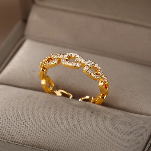 Imagen de Anillos Abiertos de Cadena Giratoria Clásica para Mujer, Anillo de Pareja con Diseño Geométrico en Acero Inoxidable y Circonita, Joyería Elegante para Bodas y Ocasiones Especiales