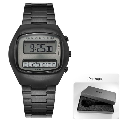 Imagen de Reloj de pulsera digital retro unisex con pantalla dual y correa de acero inoxidable Reloj de pulser...