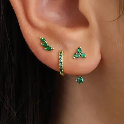 Image de 3 Paires de Boucles d'oreilles Créoles Zircon - Huggies Élégants en Acier Inoxydable