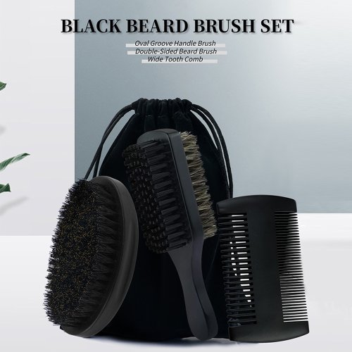 Imagen de Juego de 2/3 Uds. De cepillo profesional de limpieza de barba de doble cara, peine de dientes anchos para bigote, accesorios para el cuidado de la barba para hombres, herramientas con bolsa de regalo