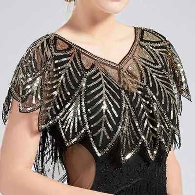 Image de Boléro Élégant avec Paillettes - Châle Dentelle Noir