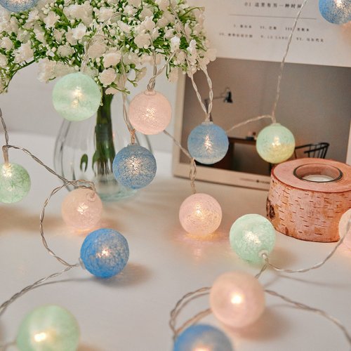 Imagen de Guirnalda de Bolas de Algodón con Luces LED de Hadas para Dormitorio, Navidad, Halloween y Decoración Festiva en Interior y Exterior
