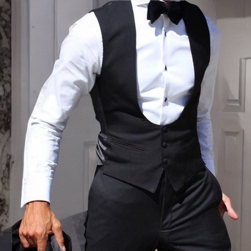 Bild von Schwarze Herrenweste für Hochzeit – Einteiliger Bräutigam-Blazer mit Schmaler Passform und Einfarbigem Design