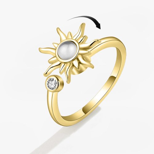 Immagine di Anello Fidget rotante per alleviare l'ansia in cristallo di girasole per ragazze Ruota liberamente A...