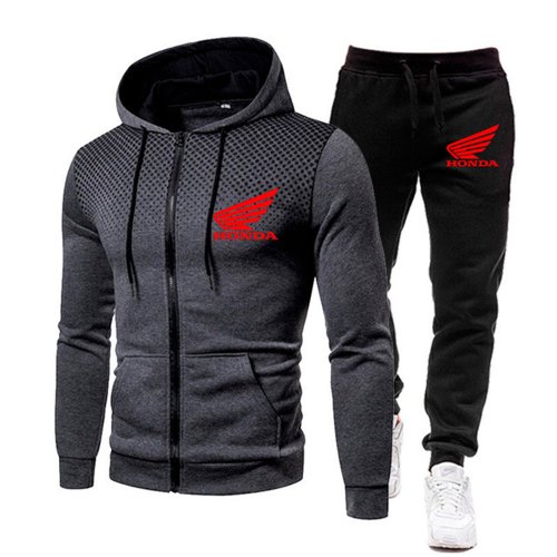Image of 2025 new men's Honda zipper polka dot shirt fashion hooded men's clothing casual sportswear men's set