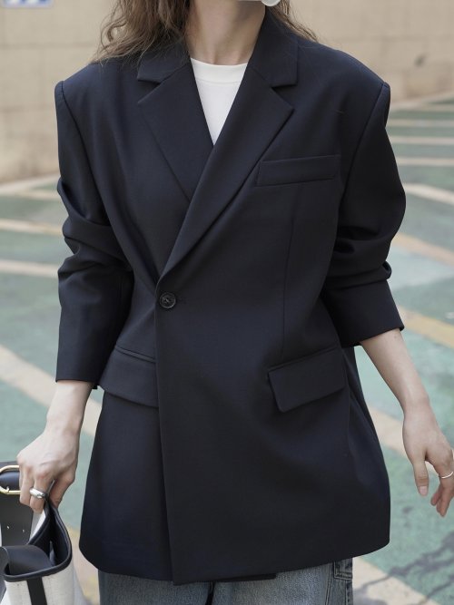 Imagen de Elegante Traje Holgado de Moda Coreana Invernal con Tapeta Inclinada y Abertura Trasera para Mujer
