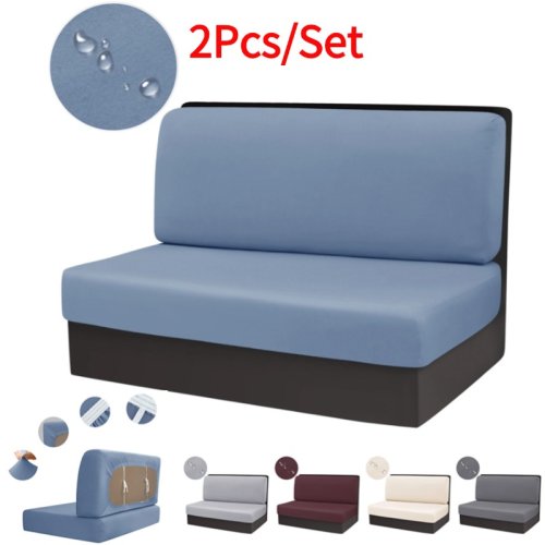 Imagen de Juego de 2 fundas elásticas de jacquard para asientos de comedor, sofá y bancos, diseño elegante con estampado texturizado, ideal para camper y salas de estar