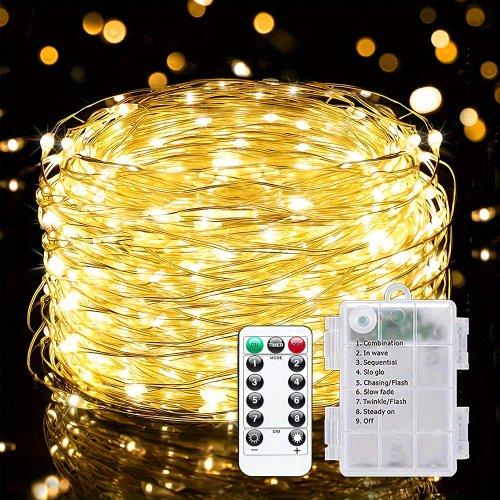 Image of Elegant Copper Wire Fairy Lights with Remote Control – Waterproof, Battery Operated String Lights for Christmas, Wedding, and Outdoor Decorations (5m, 10m, 20m, 30m Options)