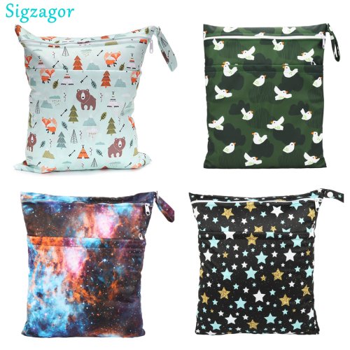 Zdjęcie [Sigzagor] Torba na mokro i na sucho z dwoma zapinanymi na zamek błyskawiczny torbami na pieluchy dla niemowląt Torba na pieluchy Wodoodporna, wielokrotnego użytku, nadająca się do prania
