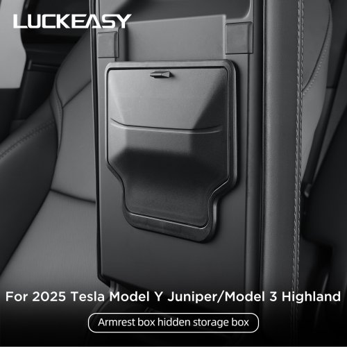 Image of Premium Hidden Storage Armrest Box for Tesla Model Y Juniper 2025 & Model 3 Highland 2024-2025 – Center Console Organizer with Secure Compartment