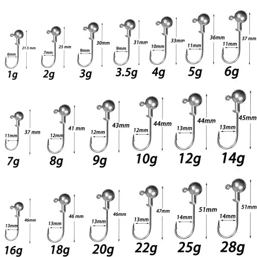 Image de Hameçons à Tête Plombée 1g à 28g - Pêche au Leurre Souple