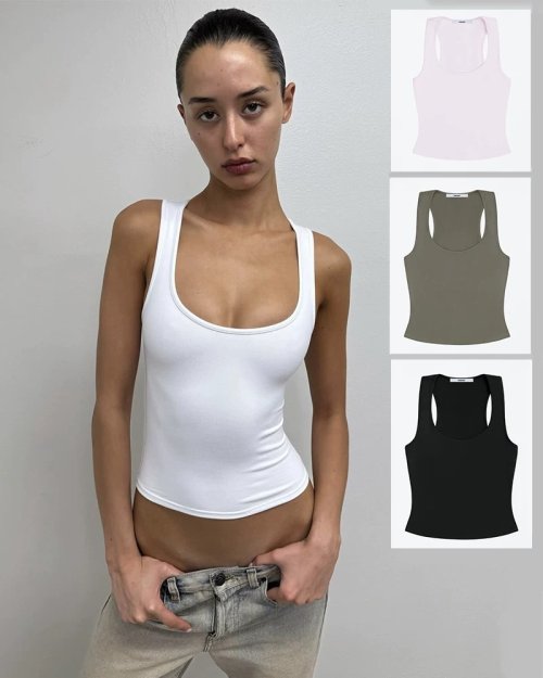 Imagen de Camiseta sin mangas de cintura elástica ajustada con cuello halter, versión actualizada para un look elegante y cómodo