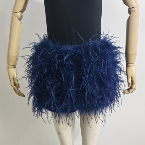 Imagen de Minifalda Multicolor con plumas de avestruz auténtica, cintura elástica, ropa Sexy para fiesta y Clu...