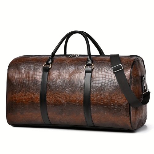 Image of Large Capacity Retro Crocodile Textured Travel Duffel Bag – Durable Vacation Luggage for Men and Women, Versatile Gift for Everyday Use