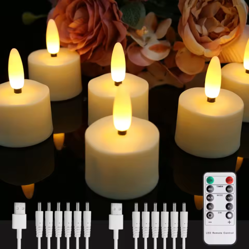 Bild von 6/12/18/24 Stück LED-Teelichtkerzen, wiederaufladbar, flammenlose Kerzen, Heimdekoration, flackernde elektronische Kerzenlampe für Zuhause, Geschenk