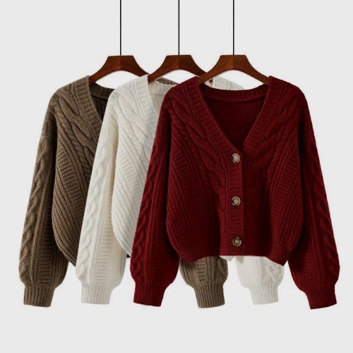 Image of Cozy Autumn Winter Knit Cardigan Sweater for Women – Solid Color Long Sleeve Casual Knitwear Jacket