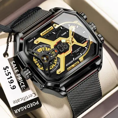 Image de Montre Homme LED Rectangle Étanche - Acier Inoxydable & Quartz