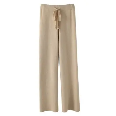 Image de Pantalon Tricoté Doux Femme - Jambes Larges Blanc Automne-Hiver