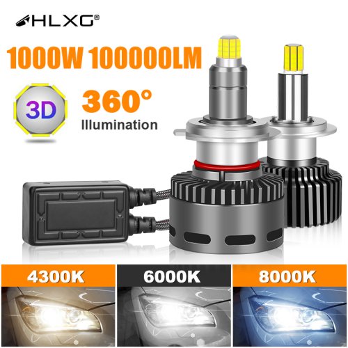 Imagen de H7 LED Canbus 360 H4 H1 HB3 HB4 9012 Turbo Bi lente de proyector Led H11 9005 bombillas de faros de coche luces antiniebla automáticas 6000K bombilla HLXG