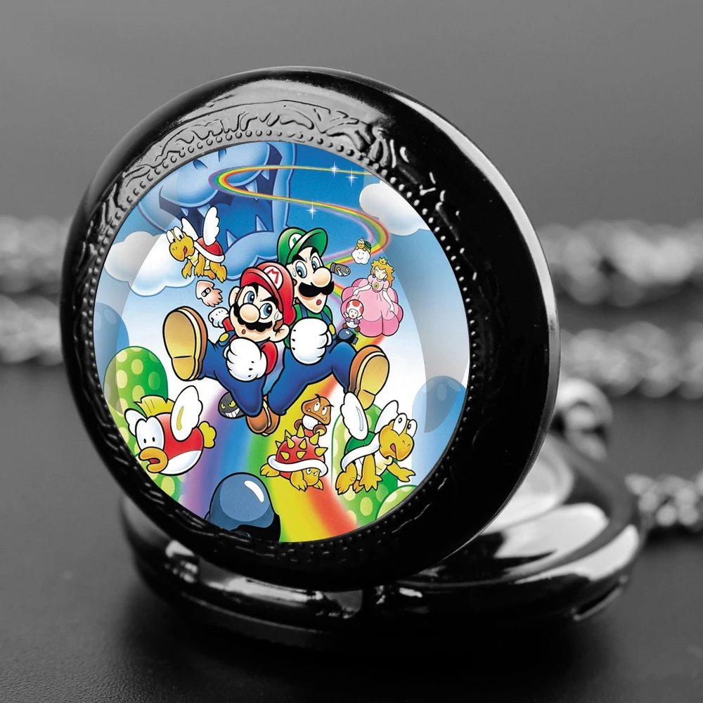 Immagine di Orologio da tasca classico con cupola in vetro con immagine di cartone animato con catena quadrante arabo Orologio con ciondolo al quarzo vintage per uomini, donne, bambini, regali