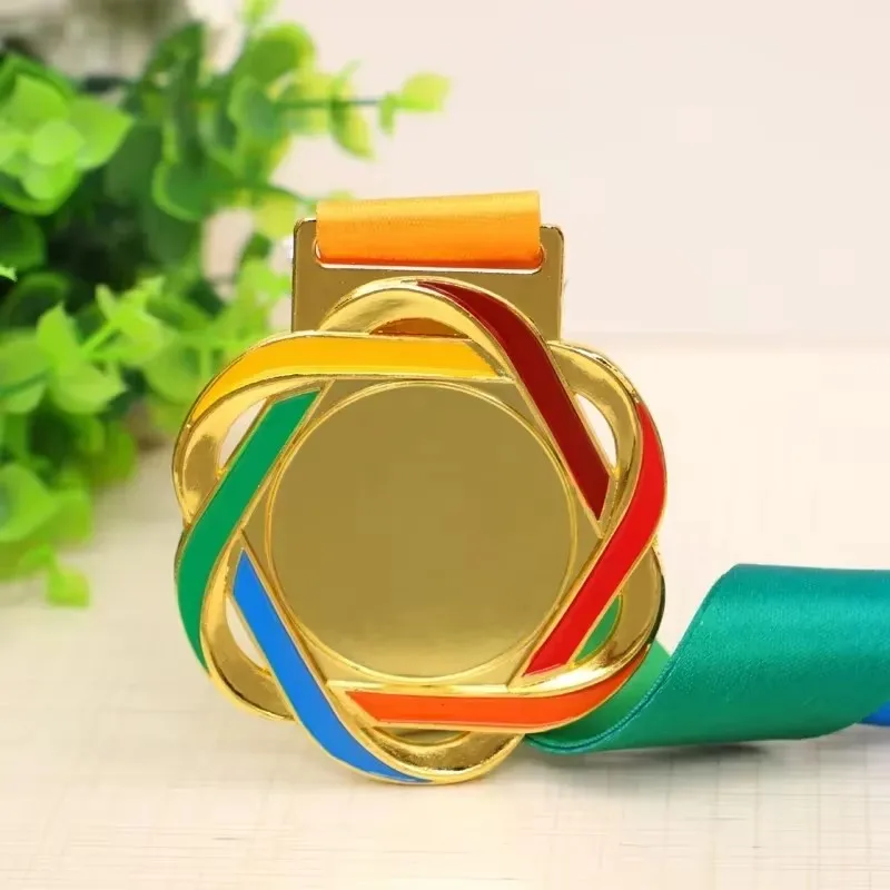 Imagen de Medallas en blanco Medalla de color de cuerda de cáñamo con cinta de color Medalla de color dorado, ...