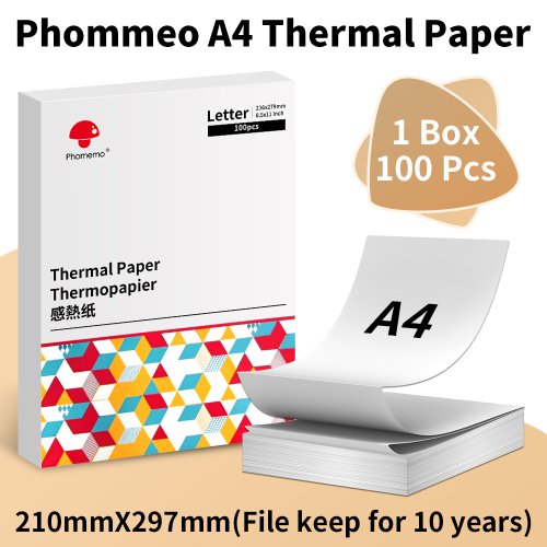 Afbeelding van Phomemo A4 Thermisch Papier M08F M832 M834 M835 Printer Sneldrogend Continu Thermisch Papier Documenten Studie Notities 2/3/4 Rollen