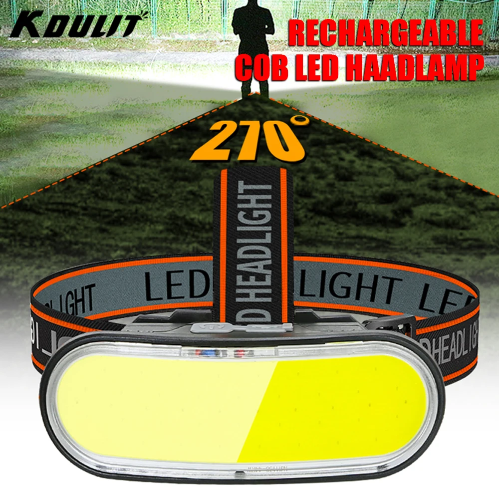 Zdjęcie Latarka czołowa LED 1300LM COB ładowana przez USB latarka czołowa z wbudowaną baterią 5-tryodowe oświetlenie wędkarstwo zewnętrzne reflektor kempingowy