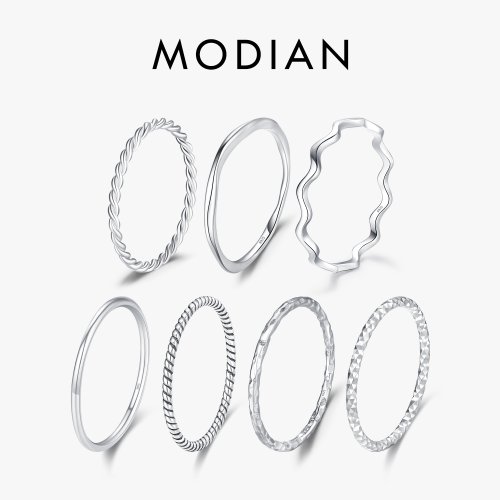 Imagen de Anillo Apilable de Plata de Ley 925 con Diseño Geométrico Ondulado, Joyería Elegante y Clásica para Mujer, Ideal para Fiestas y Ocasiones Especiales