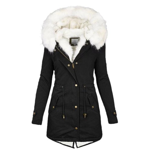 Image of Women's Long Winter Cotton Parka Jacket with Faux Fur Hood and Plush Collar – Thick Warm Casual Coat for Commuting