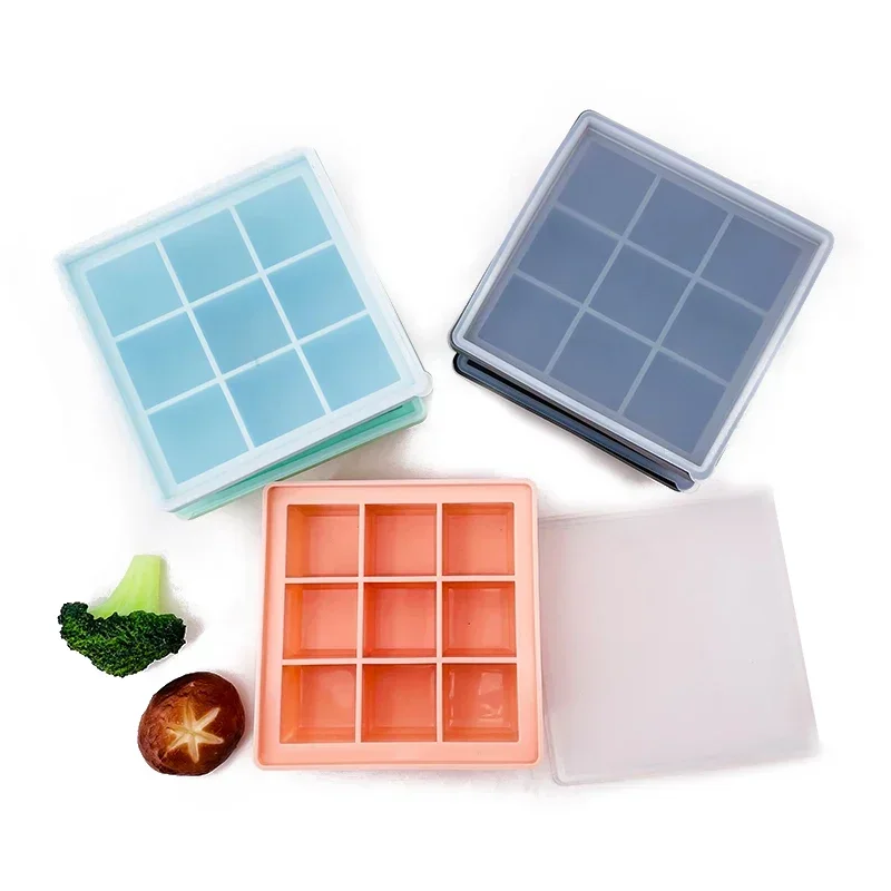 Immagine di Vassoio in Silicone per Congelatore per Alimenti per Bambini con 9 Vasetti e Coperchio – Contenitore Senza BPA per Pappa, Formula e Pasti Pronti