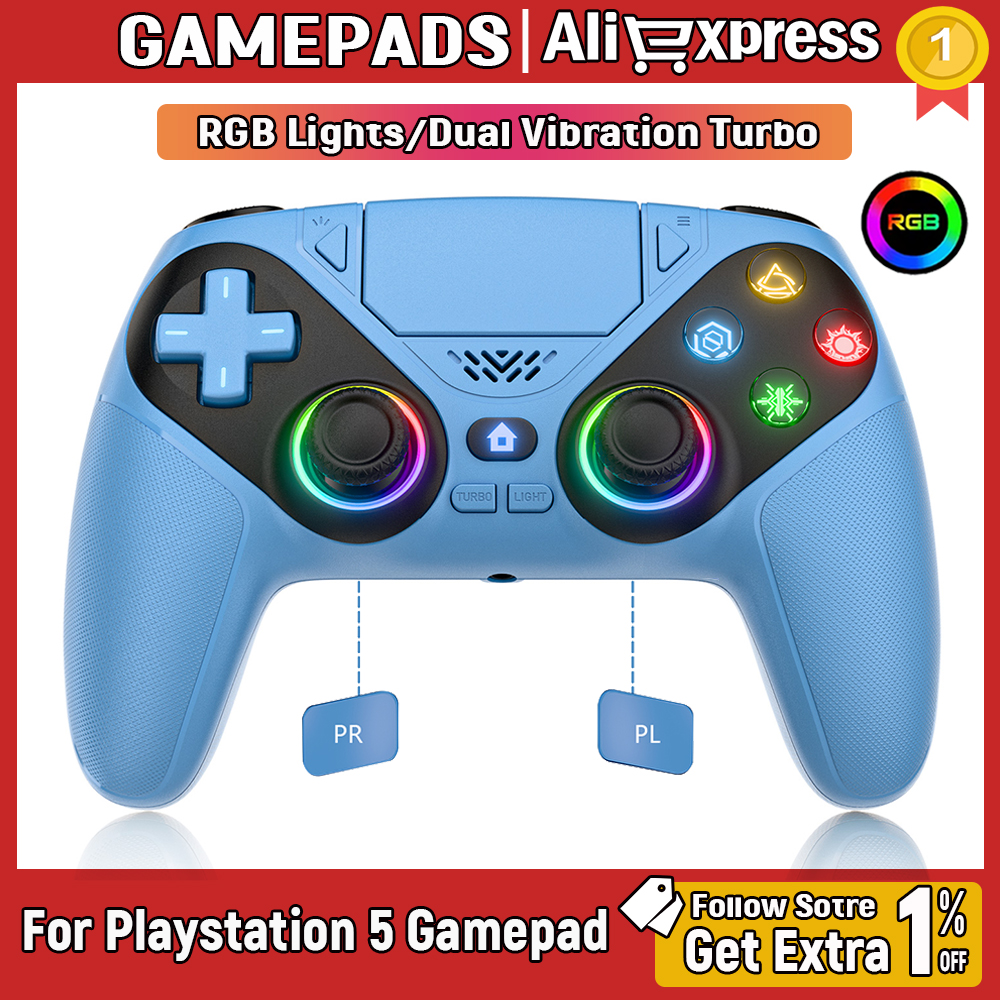 Immagine di Controller wireless per Ps5/Ps5 Pro/Ps5 Slim/Pc con joystick Hall Gamepad a doppia vibrazione Turbo Dual Sense Programmazione