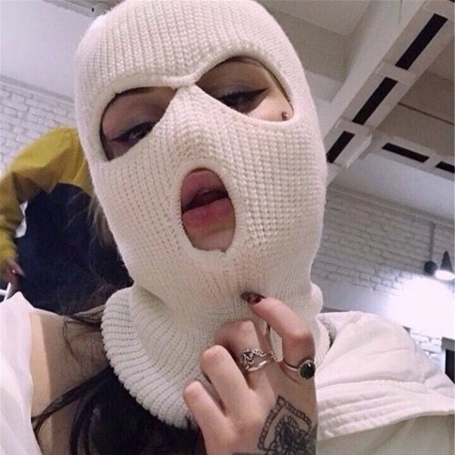 Image of Warm Winter Knit Full Face Balaclava Hat with Embroidery – Windproof Motorcycle Ski Mask for Men & Cosplay