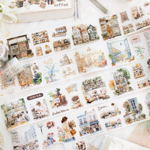 Afbeelding van Retro Street View Washteppel 70 mm x 2 m - Creatieve Collageband voor DIY Scrapbooking en Decoratie