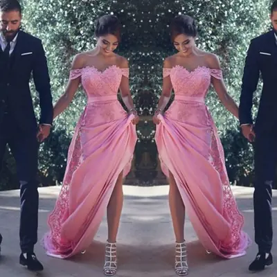 Image de Robe Demoiselle d'Honneur Rose Longue & Élégante