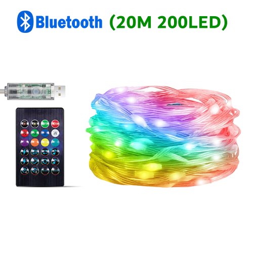 Immagine di Luci LED Smart RGBIC a Stringa da 5m, 10m e 20m con Controllo Bluetooth e App per Decorazioni Natalizie, Feste e Matrimoni - Illuminazione Festiva per Interni ed Esterni