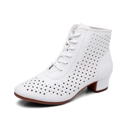 Image de Bottines de Danse Latine Femme - Talon Carré Blanc Ajouré