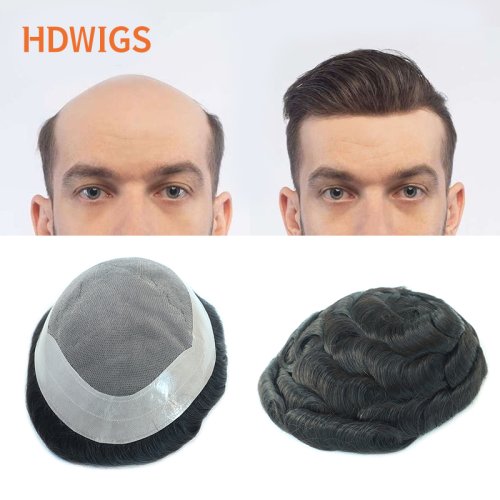 Immagine di Parrucca Uomo con Capelli Umani Naturali e Grigi